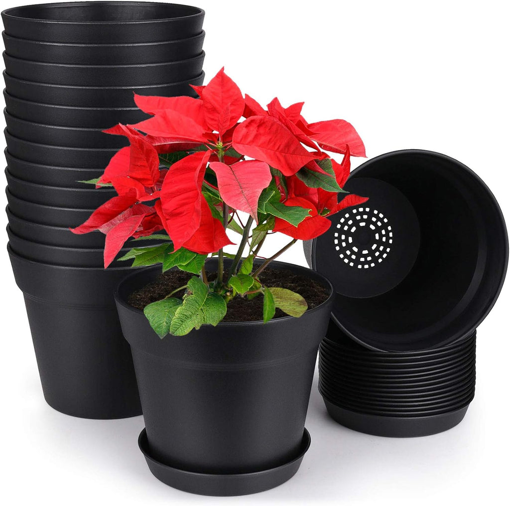 7.5 Inch Plastic Flower Pots with Drainage Holes and Trays (8 Pcs) | Cream white indoor planters suit orchids, snake plants, herbs and succulents for windowsills, balconies, gardens and offices. - view 3
