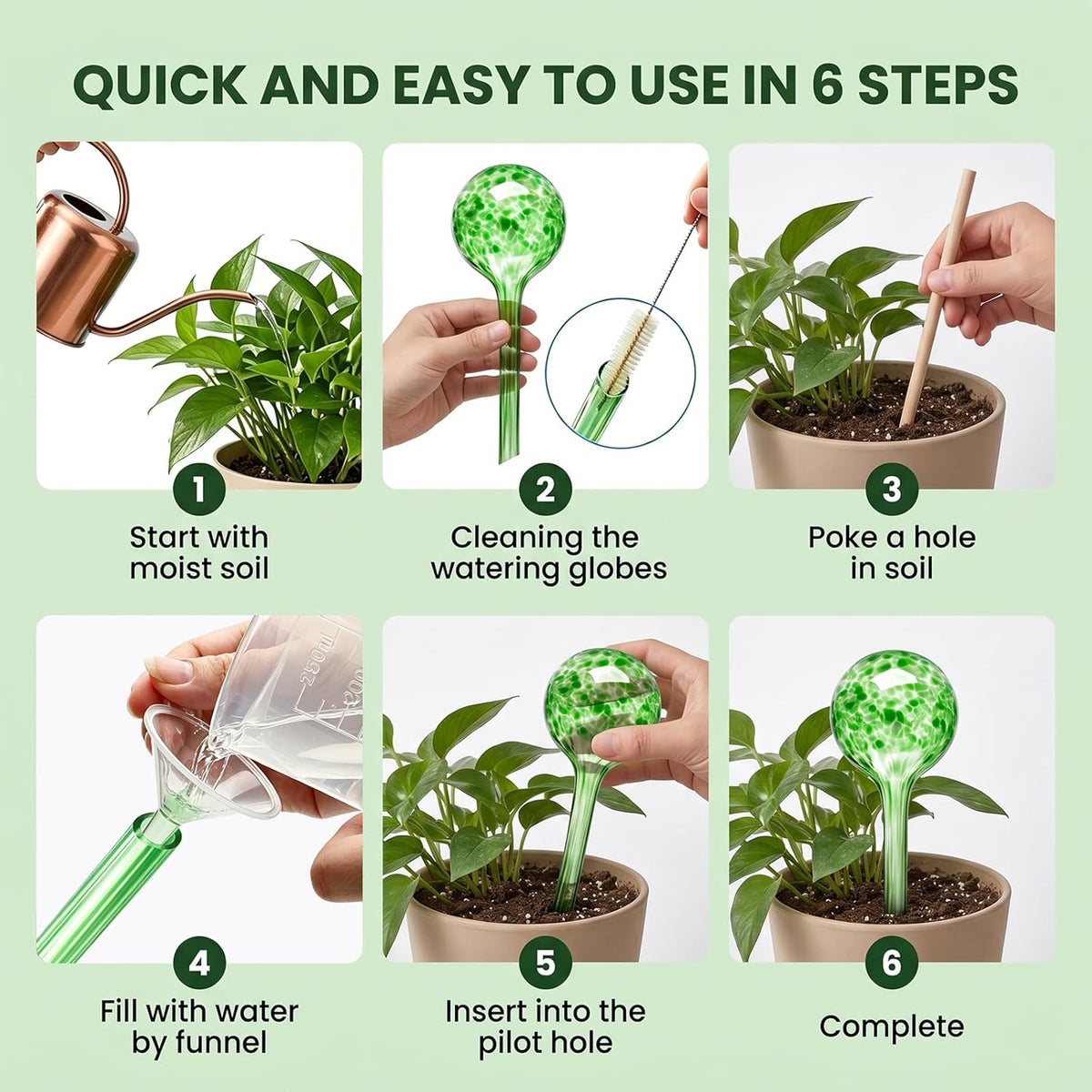 Self watering globes, 6 pack plant watering globes, plant water bulbs | glass automatic auto plant water bulbs for indoor & outdoor plants, multicolor medium, for daily use, vacation hydration devices - view 3