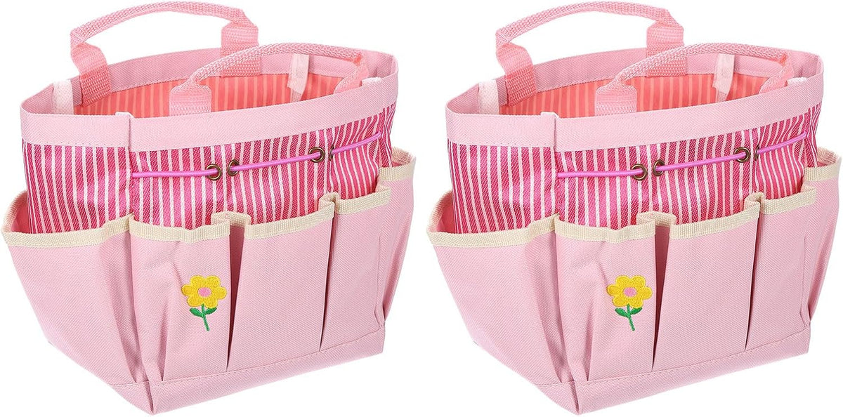 2pcs Garden Tool Bag 13.19"x3.94"x9.45" Large Oxford Tote Pink | Oxford Tote Bag, with Pockets, Gardening Plant Tool Organizer Storage Carrier, Store, for Outdoor Women Men