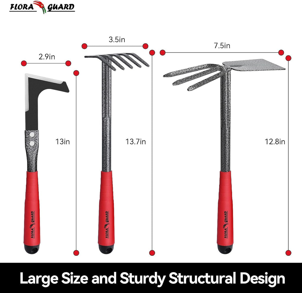 6-Piece Garden Tool Set, Heavy Duty Gardening Hand Tools with Trowel, Rakes, Cultivator, Hoe & Crack Weeder, High Carbon Steel Yard Tools for Weeding, Planting, Digging, Gardening Gifts - view 3