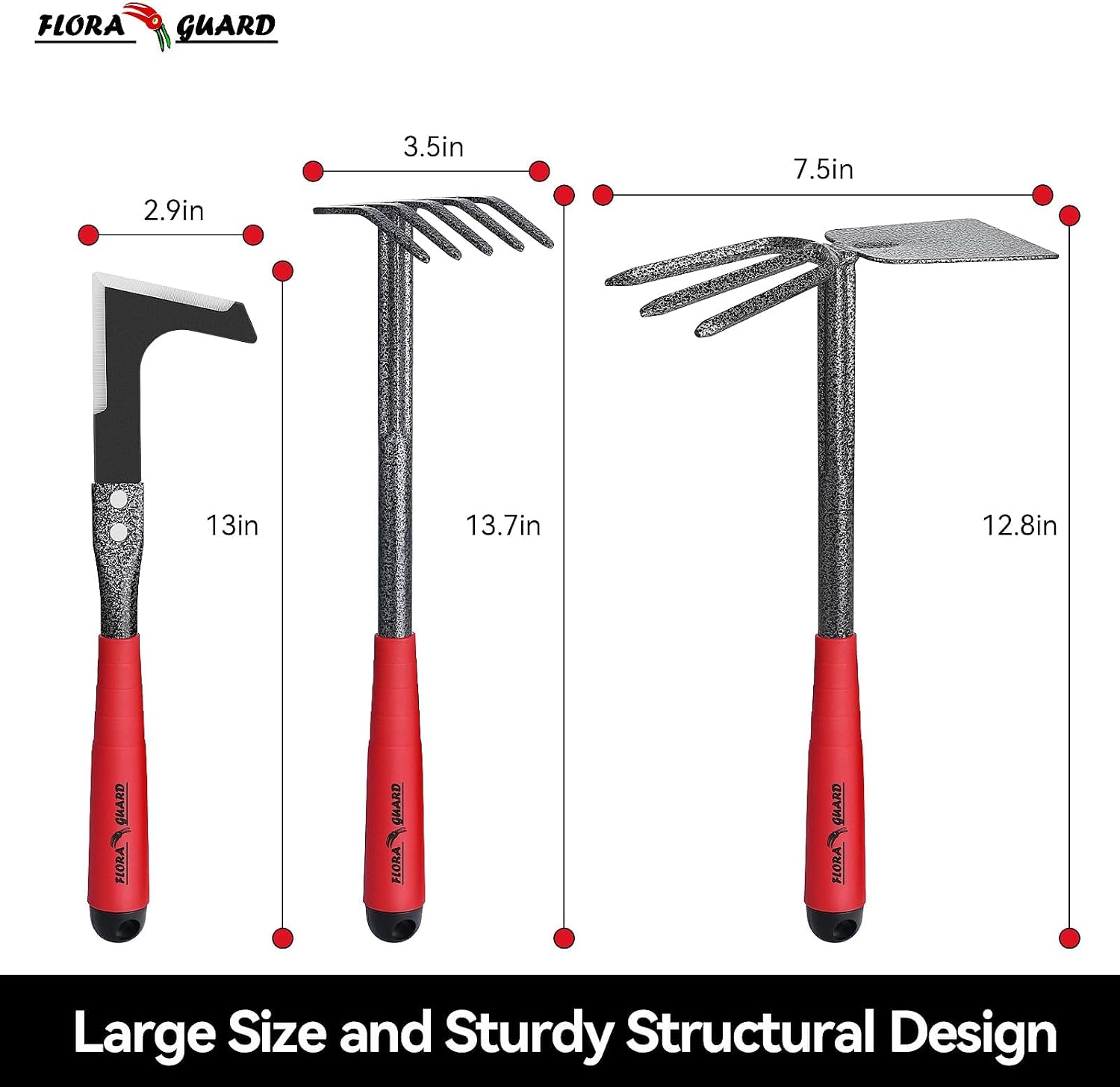 6-Piece Garden Tool Set, Heavy Duty Gardening Hand Tools with Trowel, Rakes, Cultivator, Hoe & Crack Weeder, High Carbon Steel Yard Tools for Weeding, Planting, Digging, Gardening Gifts - view 3