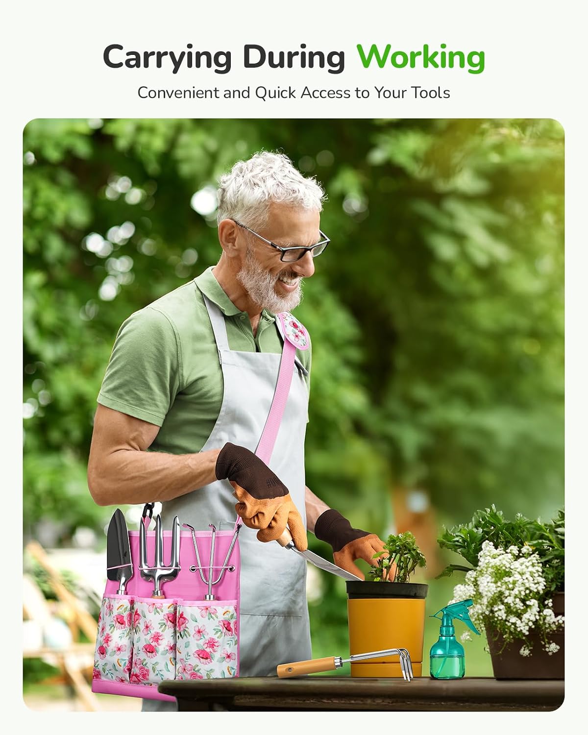Gardening Tools Set, 11-Piece Rust-Proof Kit with Bag, Pink | Steel garden tool sets with canvas bag, Rust resistant kit for outdoor planting, Gardening gifts for women and men - view 4