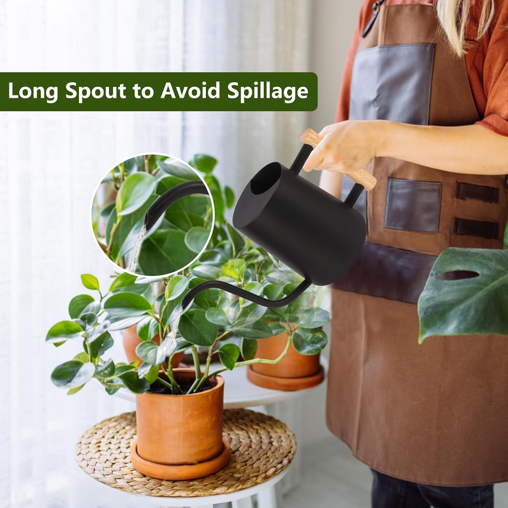Plant Watering Can,35oz Metal Watering Can,Stainless Steel Indoor Plants with Long Curved Spout,Small Bonsai Outdoor Garden Modern Decorative(Black) - view 2