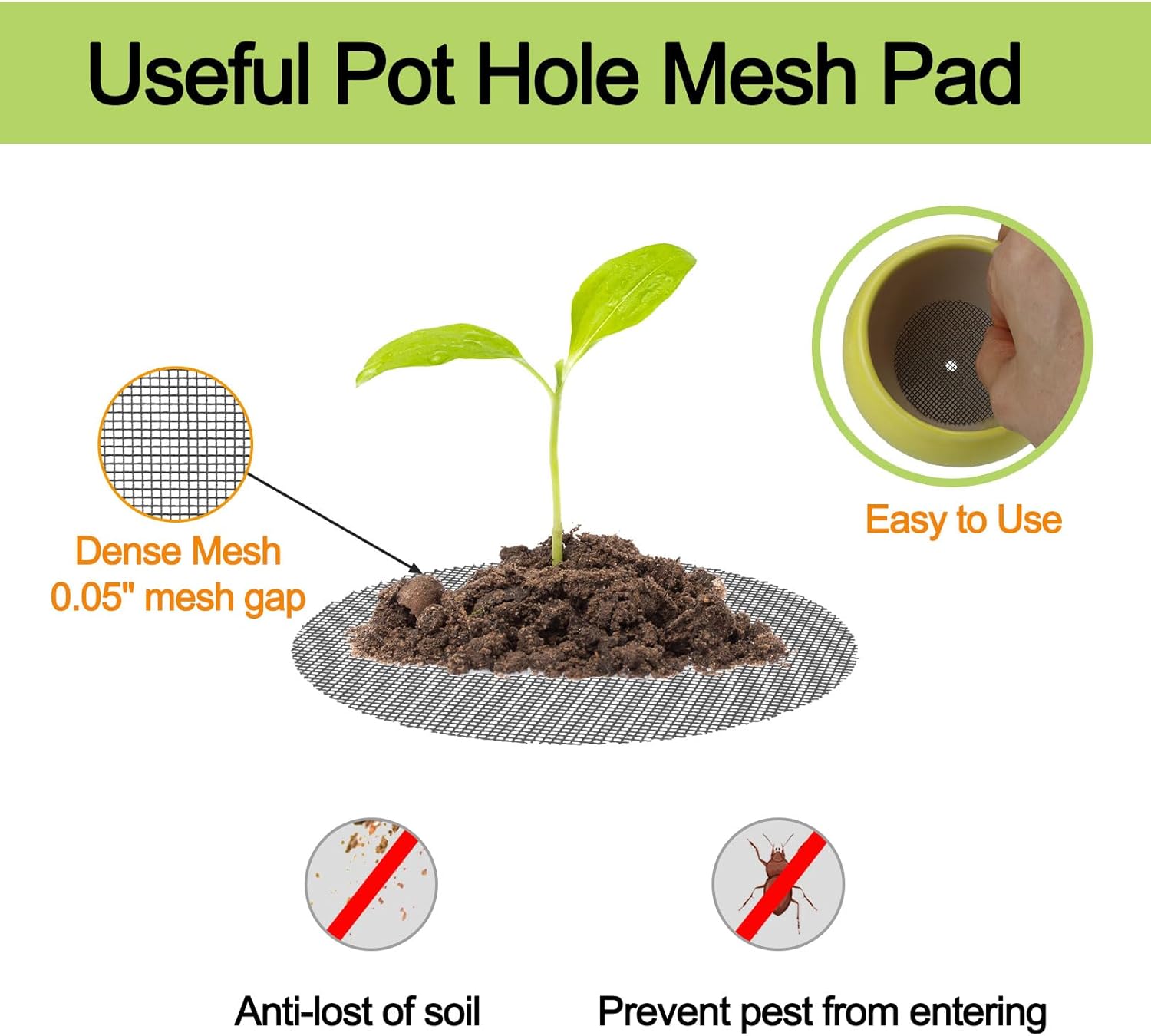 Bonsai mesh for plant pot drainage screen 2 inch, 100 pcs plastic round flower pot hole mesh screen cover pad, planter bottom drainage inserts grid mat for potted succulent - view 4