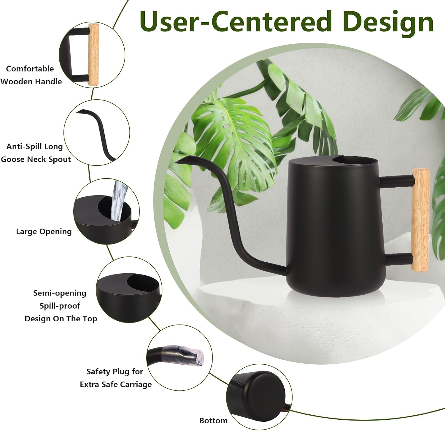 Plant Watering Can,35oz Metal Watering Can,Stainless Steel Indoor Plants with Long Curved Spout,Small Bonsai Outdoor Garden Modern Decorative(Black) - view 6