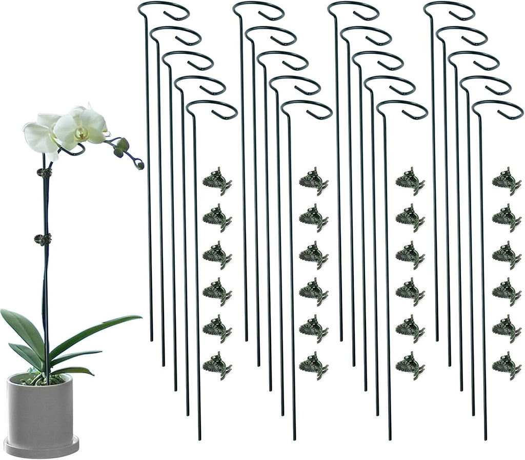 12 Pack Plant Support Stakes with 24 Pcs Plant Clips, Garden Single Stem Support Stake, Plant Cage Support Ring for Indoor Outdoor Flowers Rose Amaryllis Tomatoes Peony Lily Orchid (16 Inch) - view 8
