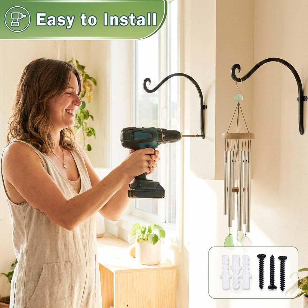 Heavy-Duty Plant Hanger Outdoor: 50 Lbs Wall Mount Bracket Hook | 12 Inch / 2 Pieces Hanging Metal Bracket for Wooden Fence, Rust Proof Solid Iron, Hardware for Brick Wall, Yard Decor - view 6