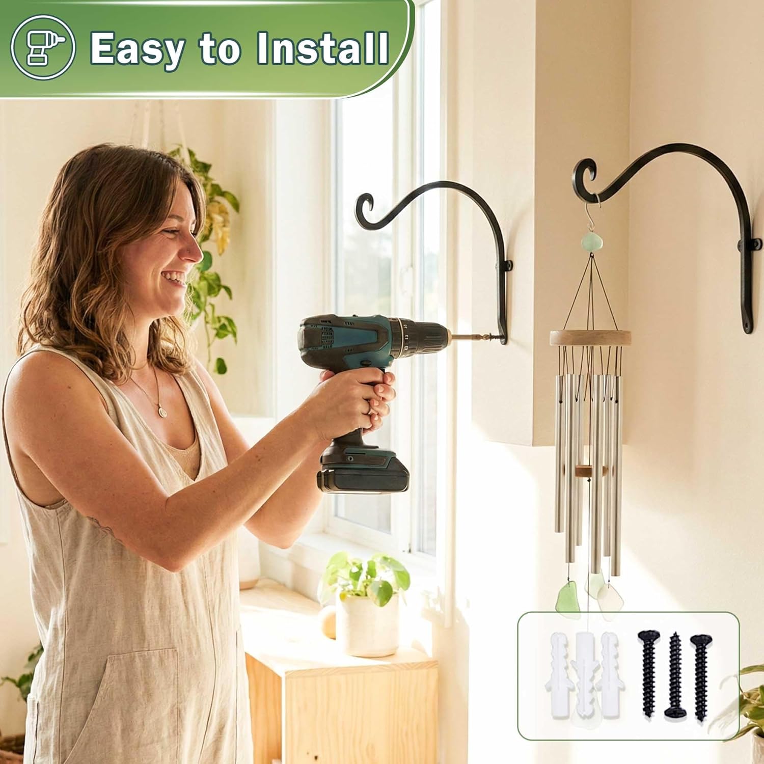 Heavy-Duty Plant Hanger Outdoor: 50 Lbs Wall Mount Bracket Hook | 12 Inch / 2 Pieces Hanging Metal Bracket for Wooden Fence, Rust Proof Solid Iron, Hardware for Brick Wall, Yard Decor - view 6