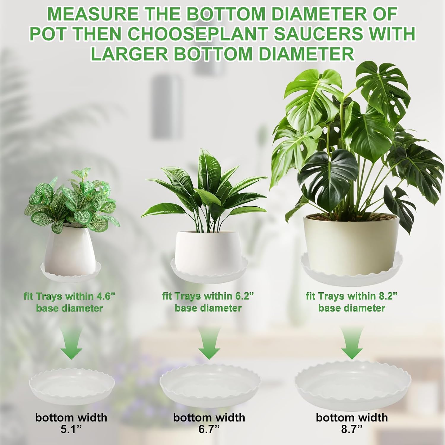 12 packs wave plant saucer - plastic flower pot drip trays/durable heavy duty white planter water tray for indoor and outdoor garden (6/8/10 inch) - view 3
