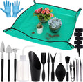 20pcs small gardening tools gifts for women beginners - garden hand tools set for indoor succulent bonsai plants transplanting, included 39.4" plant repotting mat/miniature shovel/labels, green