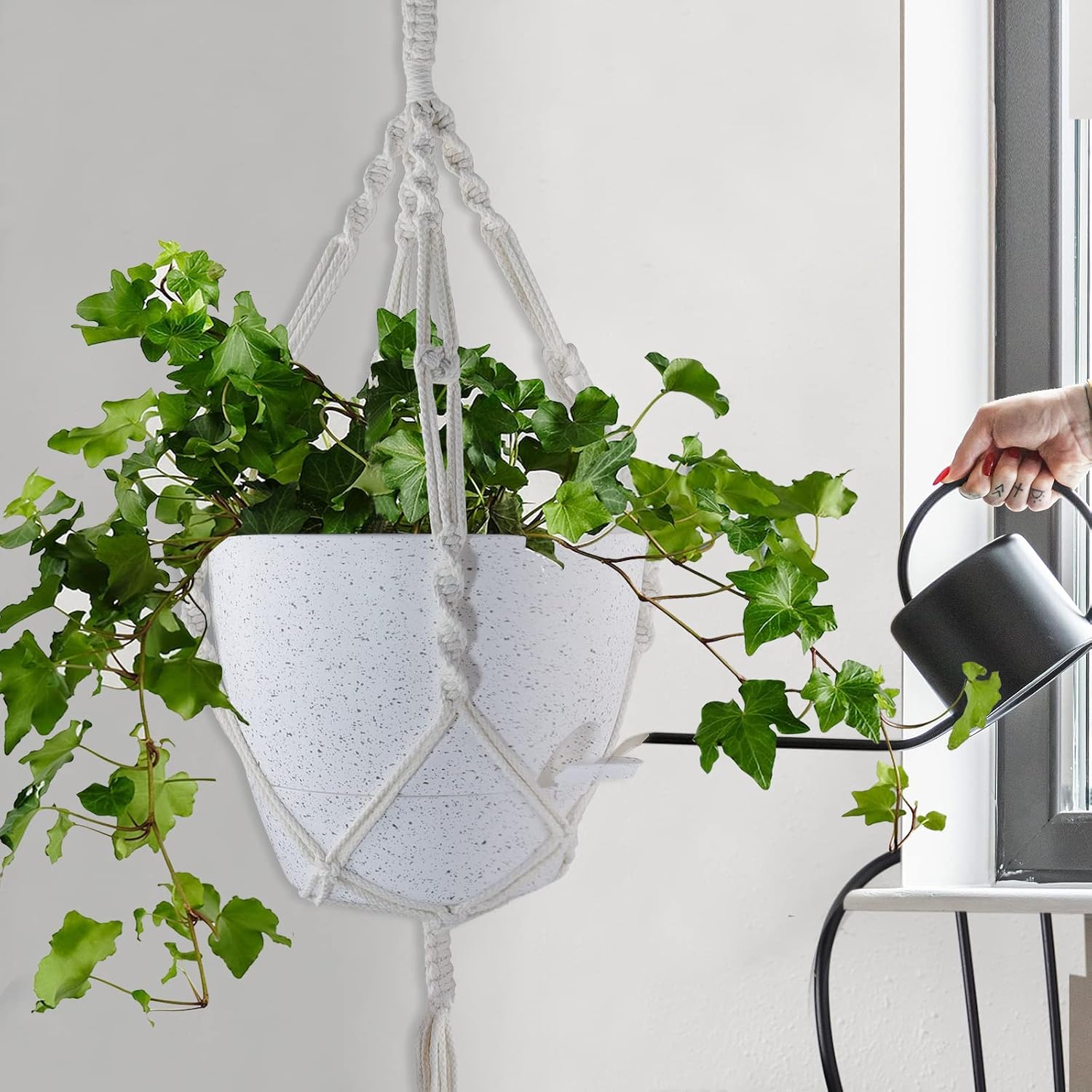 10 inch Self Watering Planters, 2 Pack Large Plastic Plant Pots with Deep Reservior and High Drainage Holes for Indoor Outdoor Plants and Flowers, Speckled White - view 8