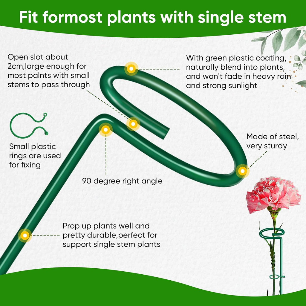 17 inch Plant Support Stakes, 4mm Thick Garden Single Stem Flower Support Stake Amaryllis Plant Cage Support Rings with 10 pcs Plant Clips for Tomato Orchid Lily Peony Rose Flower Stem-5 Pack - view 5