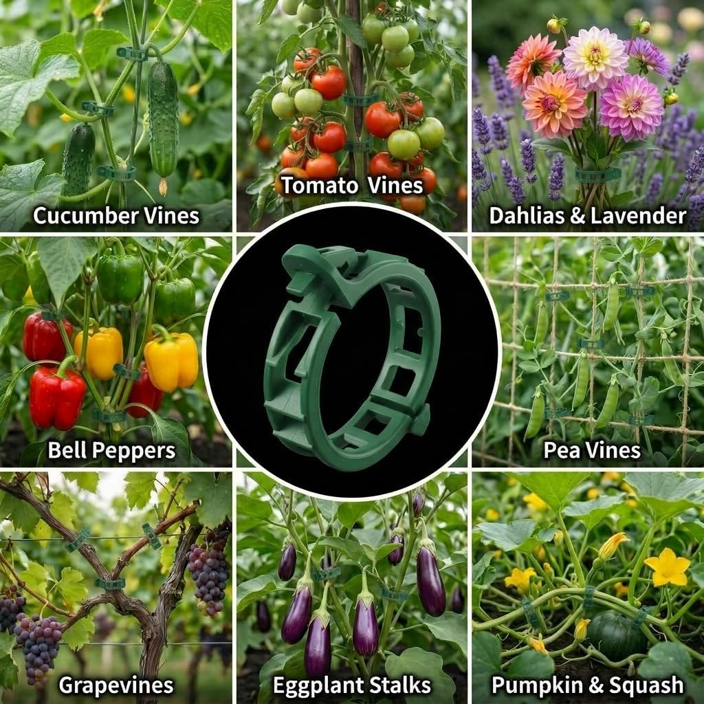 300Pcs Tomato Clips, Reusable Plant Support Clips for Climbing Plants, Garden Clips for Tomato Vine, Trellis Clips for String Trellis, Plant Fixing Clips for Vegetables (Green) - view 7