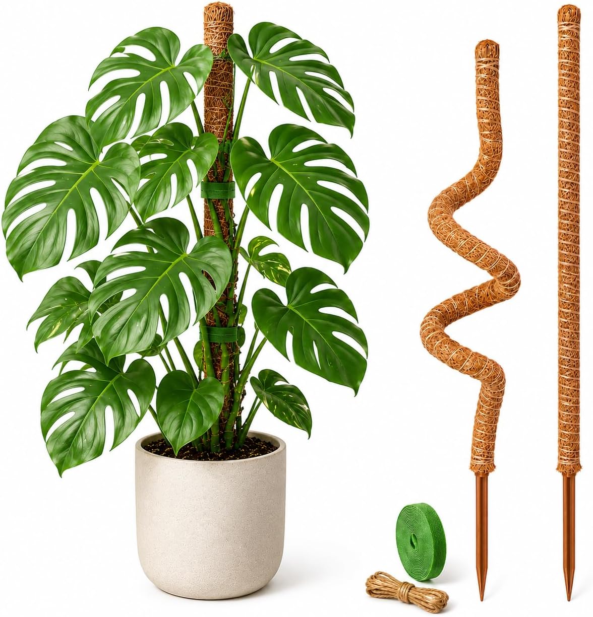 Moss pole monstera plant support, 28 inch bendable coir pole for climbing plants, heavy-duty trellis plant sticks for indoor potted plants, includes jute rope & straps