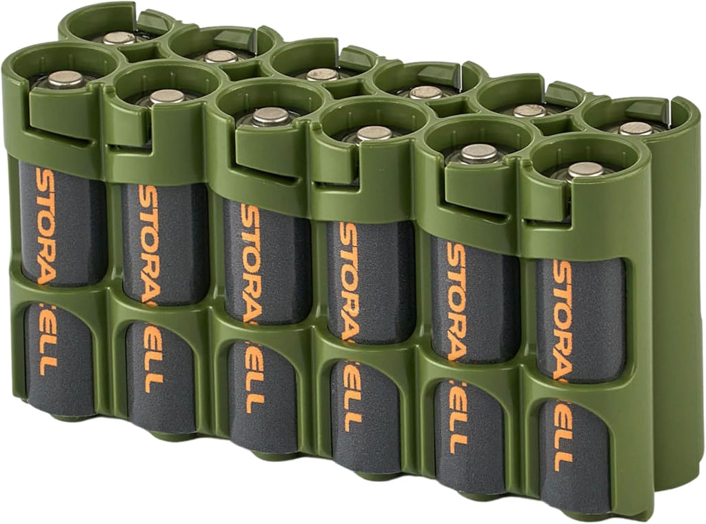 AA Battery Storage Caddy, Military Green, Holds 12 Batteries (Not included)