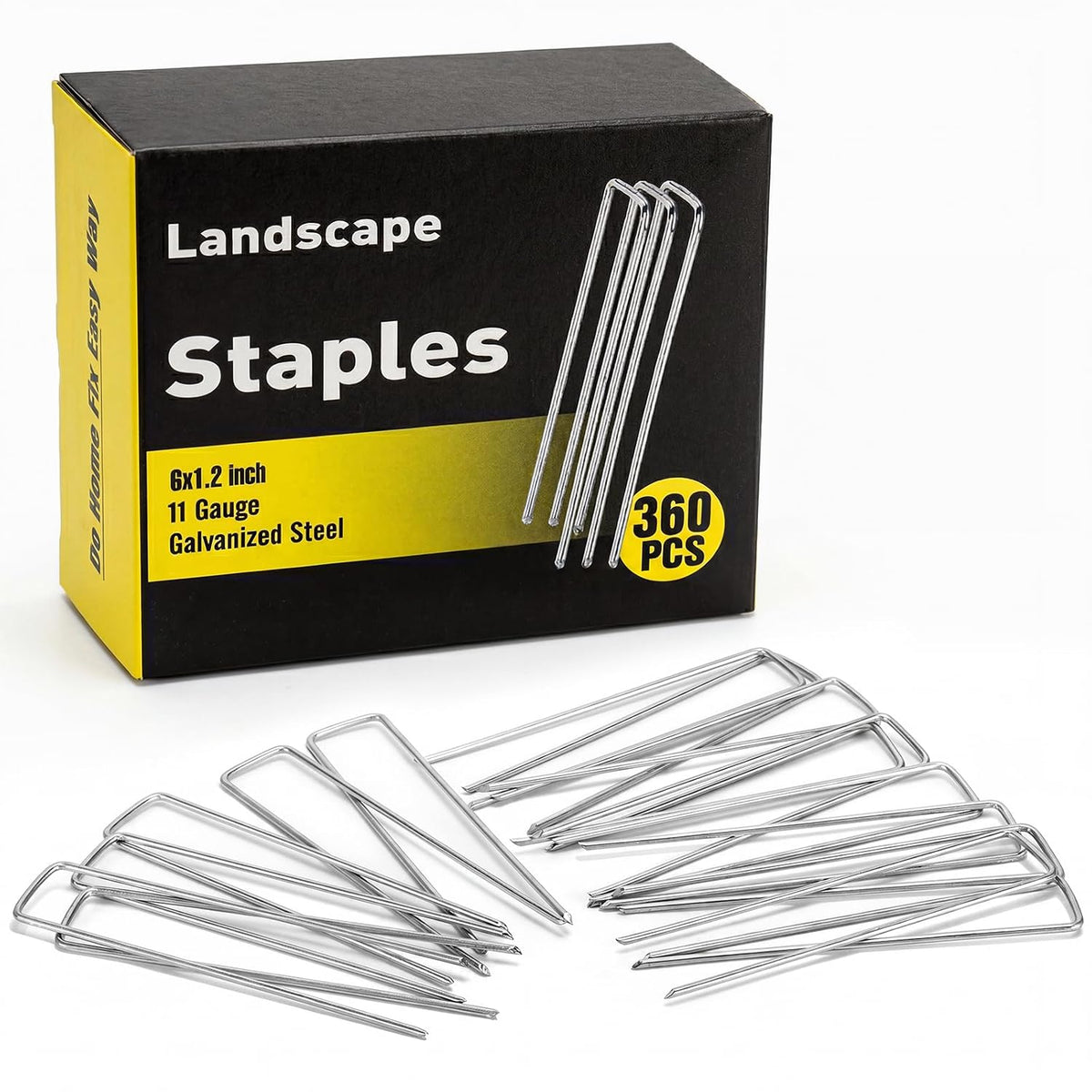 360 Pack 6 Inch Landscape Staples, Galvanized Garden Staples 11 Gauge Ground Stakes Landscaping Fabric Pins Plant Cover Stakes Yard Staples for Lawn Fence Tent Hose Drip Irrigation Tube