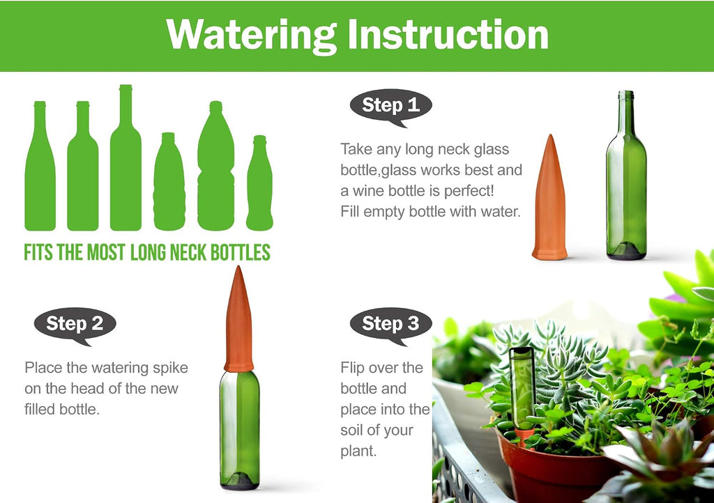 Ceramic Plant Waterer Set of 6 Pack Terracotta Self Watering Spikes,Wine Bottle Plant Watering Devices for Vacation (6Pack) - view 4