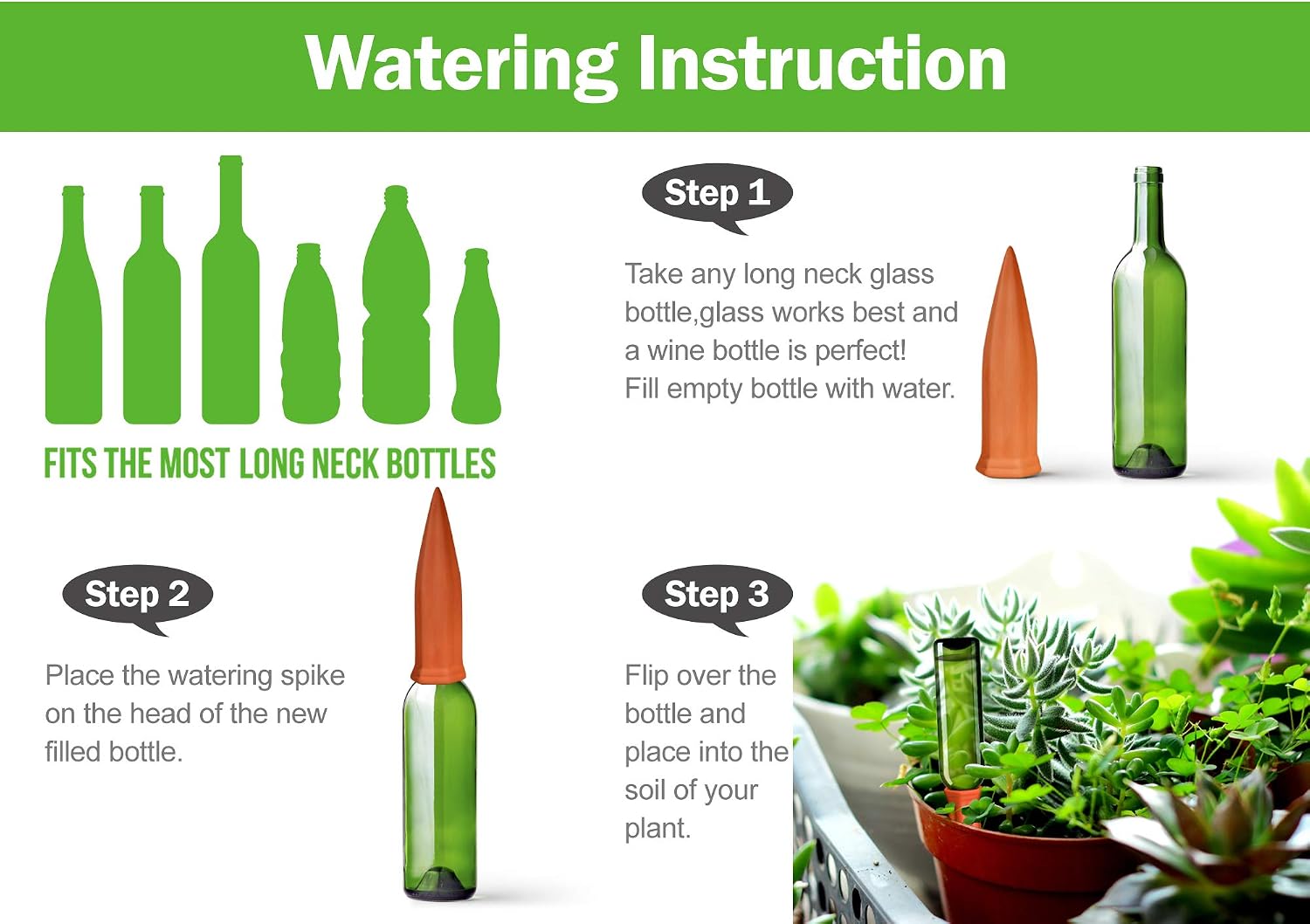 Ceramic Plant Waterer Set of 6 Pack Terracotta Self Watering Spikes,Wine Bottle Plant Watering Devices for Vacation (6Pack) - view 4