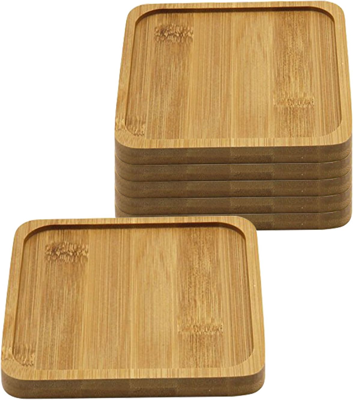 5 inch Bamboo Plant Saucer Set of 6, Square Planter Tray for Succulent Pot, Bamboo Tray for Most Small Ceramic Succulent Planters Holding Drainage Water, Tabole Desk Protection, DIY Craft Project