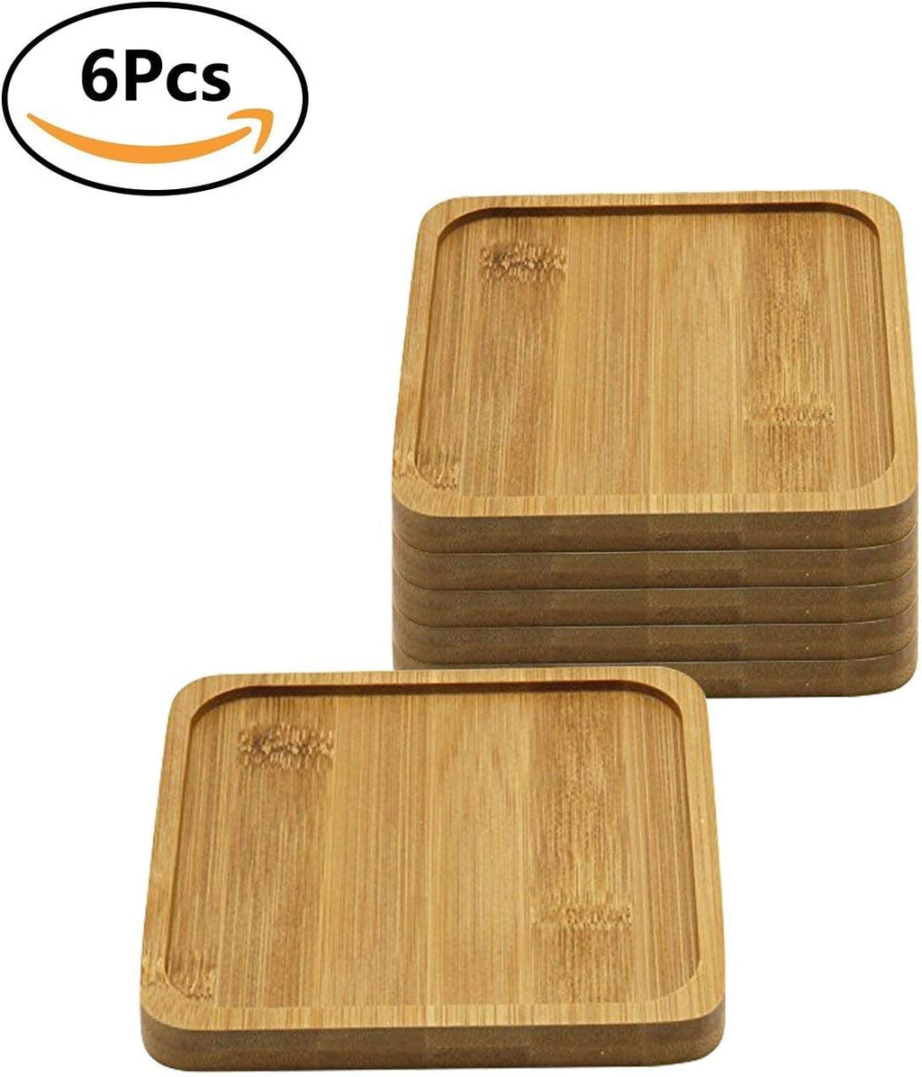 5 inch Bamboo Plant Saucer Set of 6, Square Planter Tray for Succulent Pot, Bamboo Tray for Most Small Ceramic Succulent Planters Holding Drainage Water, Tabole Desk Protection, DIY Craft Project - view 4
