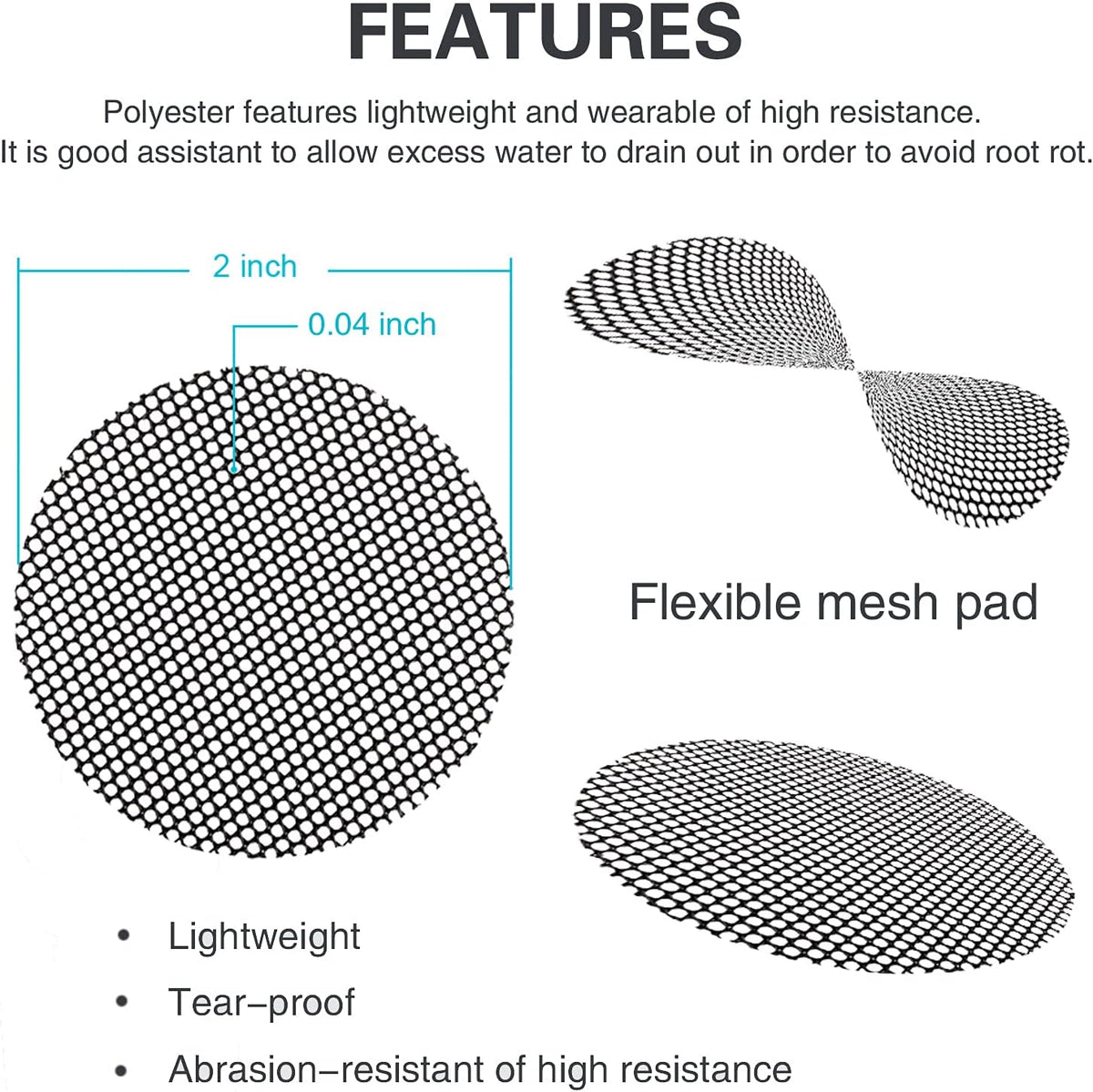 Plant mesh drainage screens - 100pcs 2-inch reusable grid mats, keep soil in pots for succulents, bonsai, indoor plants & repotting - view 4