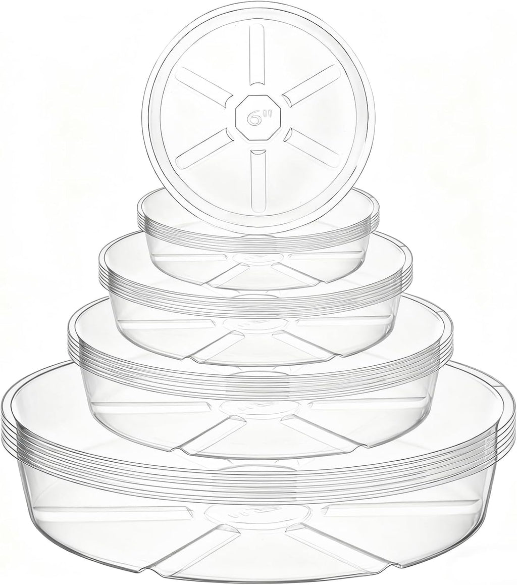 24 Pack Clear Plant Saucer Drip Trays, 6/8/10/12 Inch Plastic Plant Water Catcher Trays Flower Pot Saucers for Indoor Outdoor Plants, Round, 4 Sizes