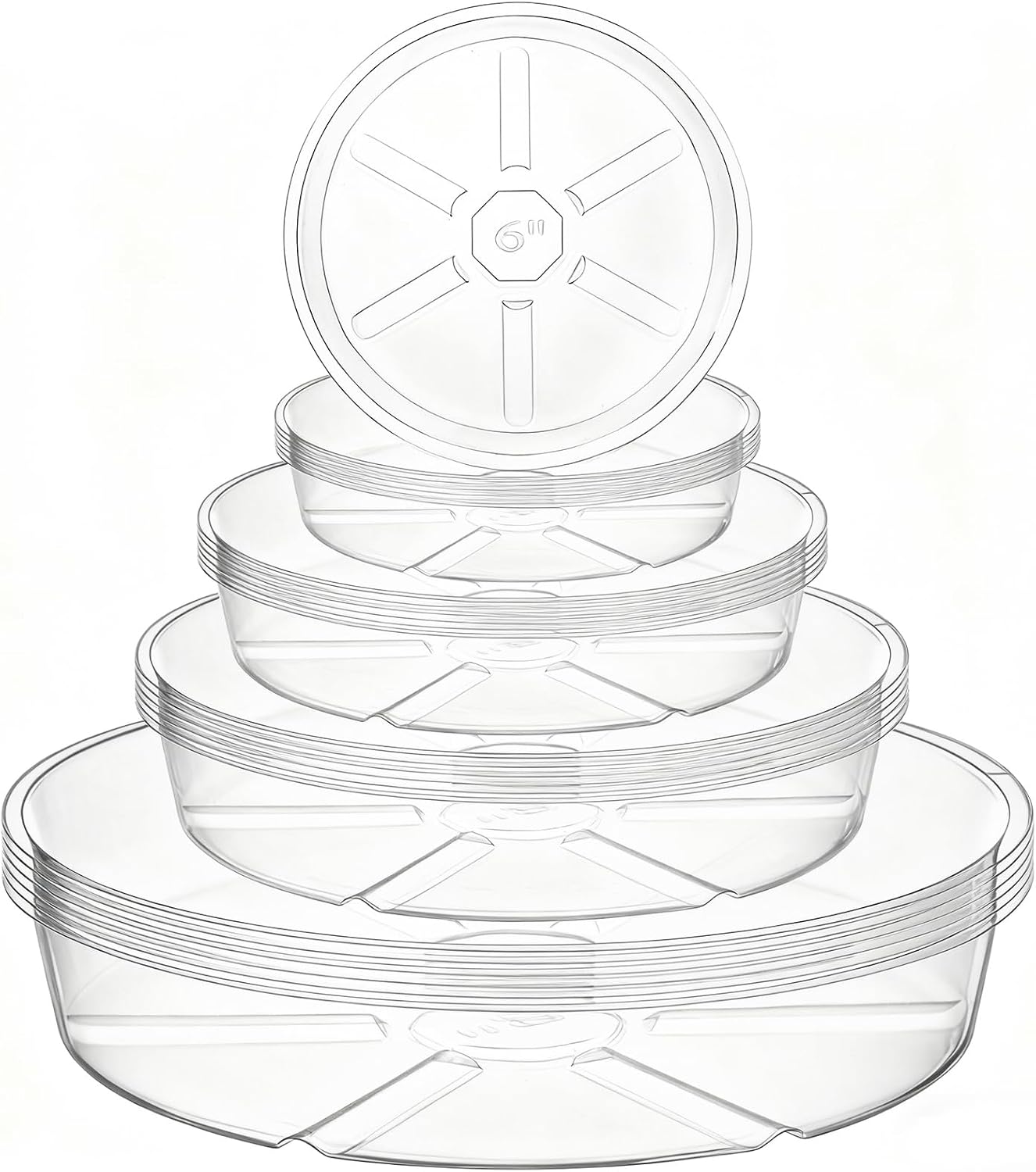 24 Pack Clear Plant Saucer Drip Trays, 6/8/10/12 Inch Plastic Plant Water Catcher Trays Flower Pot Saucers for Indoor Outdoor Plants, Round, 4 Sizes