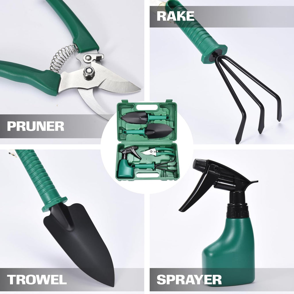 Garden tool set - 5-piece durable gardening hand tools - 3x12x7-inch gardening kit with portable box and carrying case - small garden planting and essentials tools - gift for garden lovers - view 6