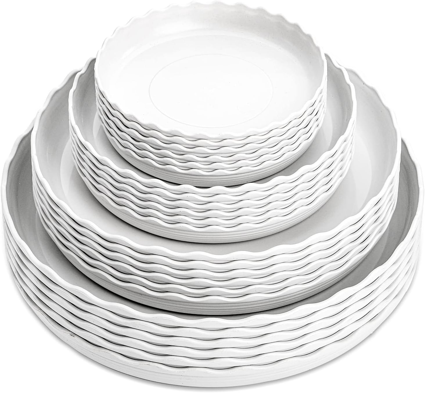 24 Pack Plastic Plant Saucer, Heavy Duty Plant Trays for Pots, Wave Plant Water Catcher Tray for Indoor Outdoor Home Garden Plants (6 Inch/ 8 Inch/ 10 Inch/ 12 Inch)