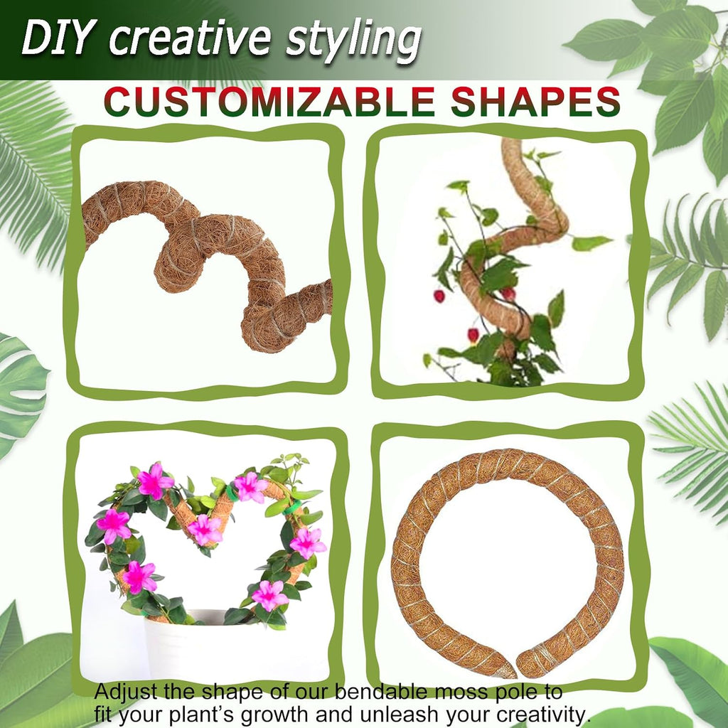 2 pack 48'' bendable moss pole for climbing plants - tall handmade coco coir plant support stakes for large climbing indoor plants, potted houseplant trellis accessories - view 6