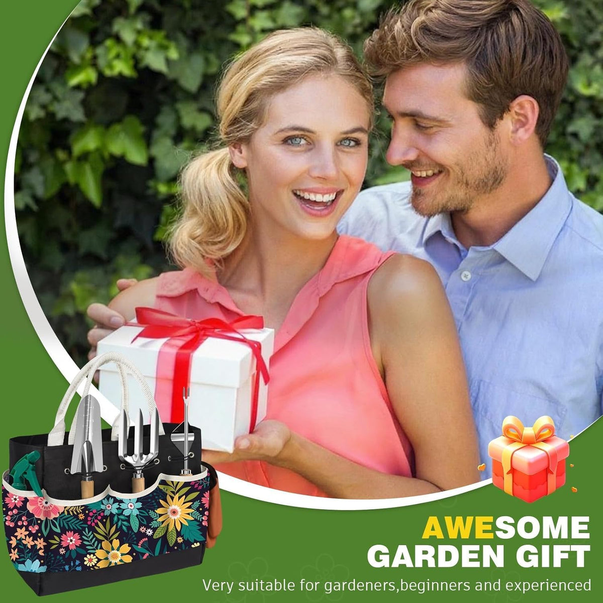 22pcs gardening tools set for women heavy duty garden hand tool kit birthday gifts for mom her wife grandma beginner gardening accessories with tote bag/shovel/repotting mat/plant labels/gloves-black - view 7