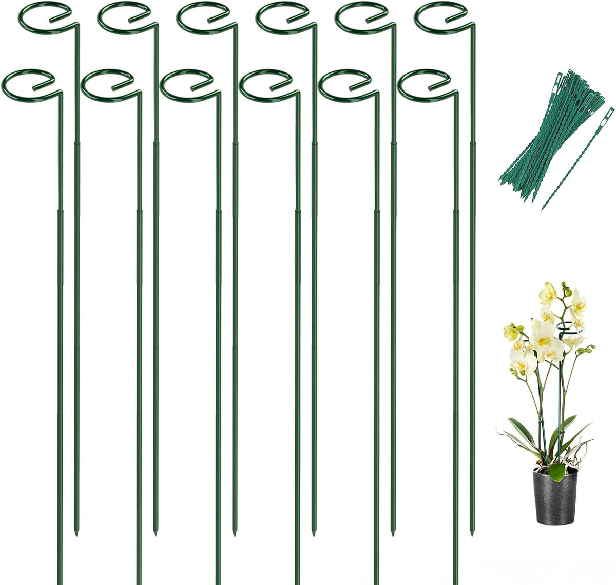 20 Pack 23.6 In Metal Plant Stakes, Plant Support Stakes with 15 Twist Tie | Adjustable Plant Supports, Flower Stakes for Indoor Outdoor Plant, Hydrangea, Tomato, Peony, Marigold, Amaryllis, Sapling - view 6