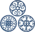 Silicone trivet mat - hot pot holder hot pads for table & countertop - teapot trivet kitchen trivets - non-slip & heat resistant modern kitchen hot pads for pots & hot dish navy blue trivet set of 3