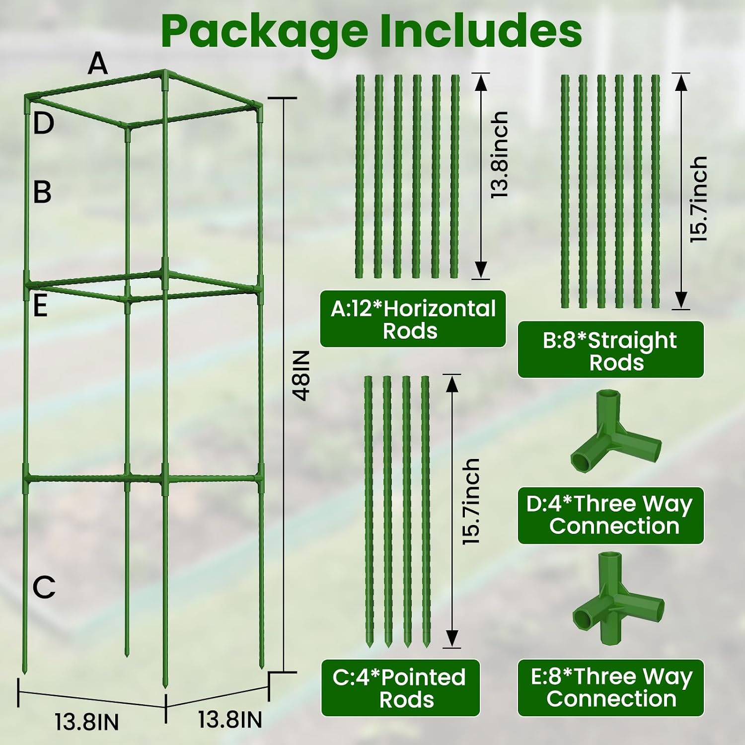 3 Pack Tomato Cages, 48'' Tall Tomato Plant Stakes Support for Raised Garden Bed Tomato, Square Trellis Cages for Garden Climbing Vegetables Flowers Fruits - view 6