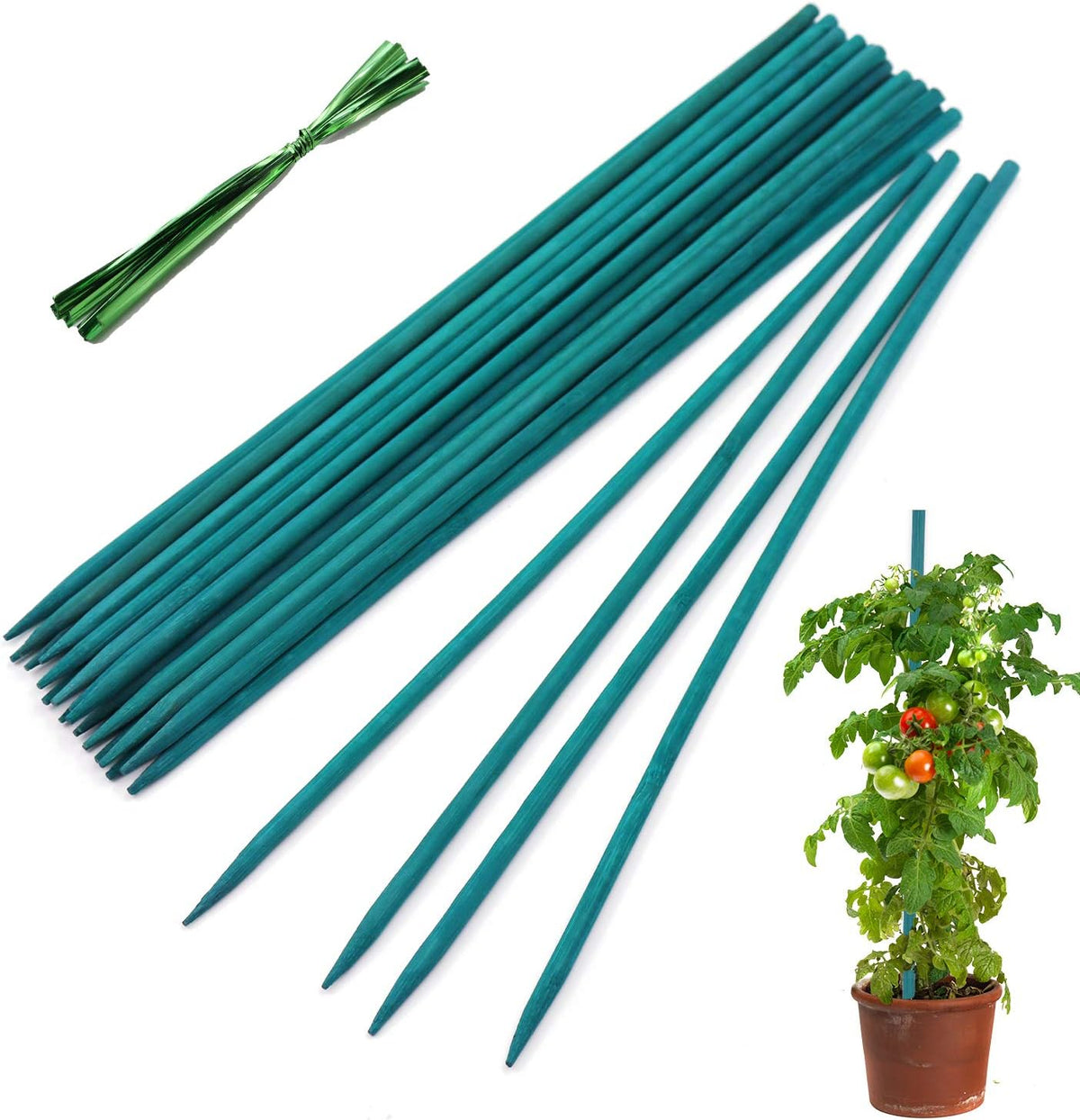 Garden Wood Plant Stakes Green Bamboo Sticks, Sturdy Floral Plant Support Stakes Wooden,Wooden Sign Posting Garden Sticks(25 Pack 18 Inches) | Sturdy Garden Stakes for Plants, Floral Plant Support Stakes, Bamboo Sticks for Plants,Potted Plant