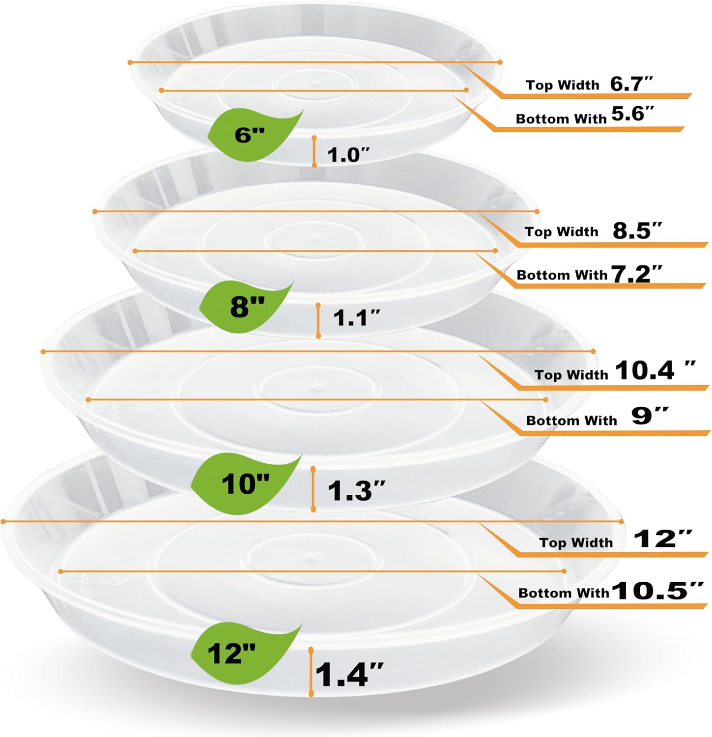 20 Pack Plant Saucer Tray (6 8 10 12 inch), Plant Saucers for Indoors Outdoor, Plastic Heavy Duty Drainage Drip Water Trays for Planter Pots Flower, Clear Pot Saucers Trays for Plants - view 2