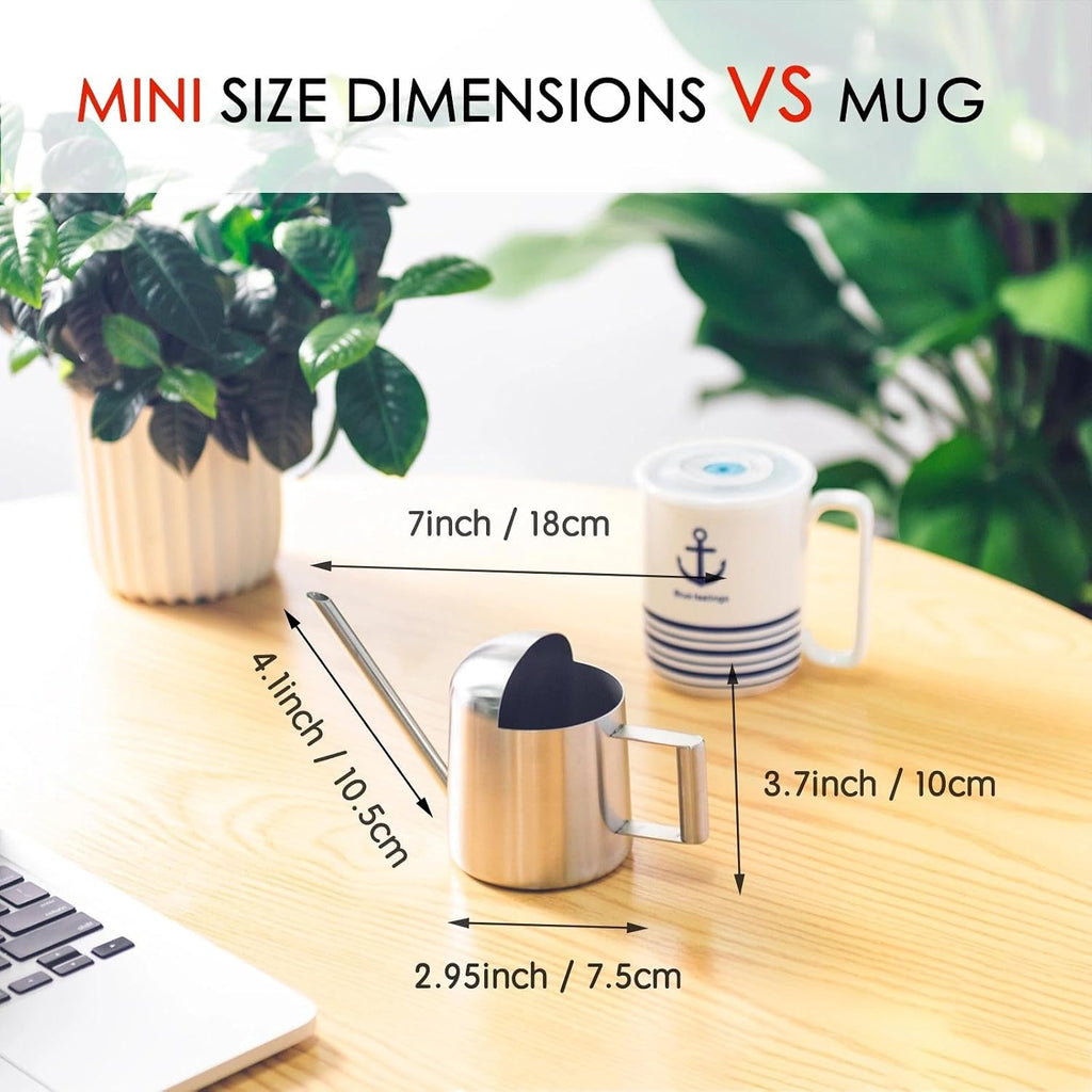 Mini Watering Can for Succulents & Bonsai Tiny Stainless Steel Indoor Plant Watering Can with Long Spout for Small Desk Plants, 11oz/300ml - view 2