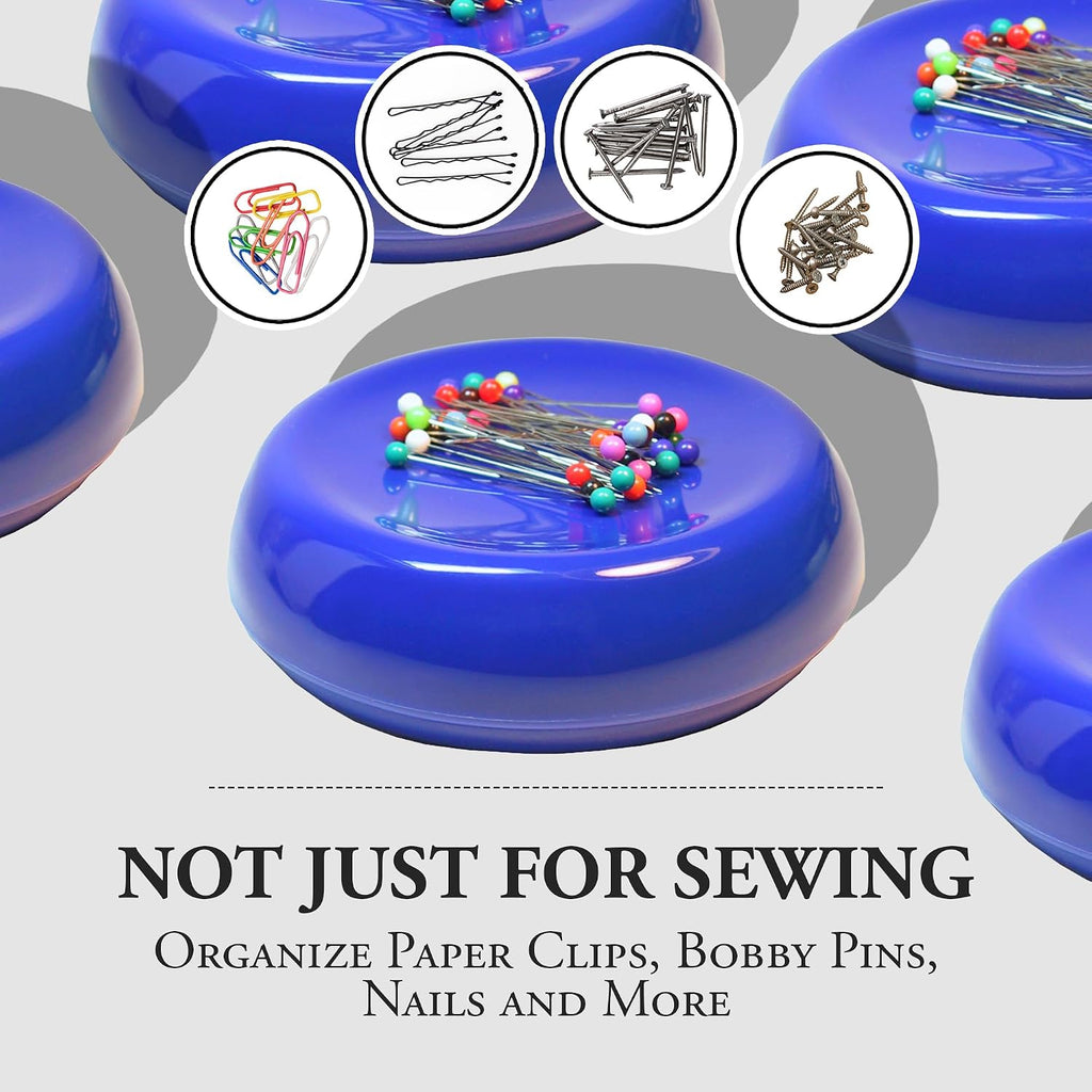 Magnetic Sewing Pincushion with 50 Plastic Head Pins – Magnet Pin Organizer for Quilting, Embroidery, Needles, Bobby Pins, & Craft Storage, Blue - view 6