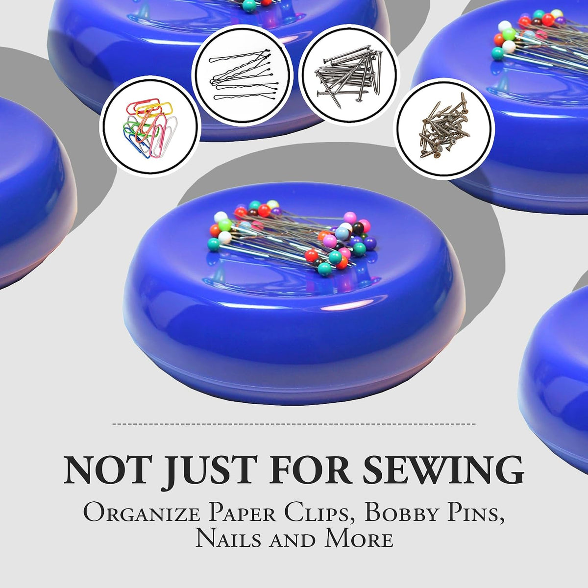 Magnetic Sewing Pincushion with 50 Plastic Head Pins – Magnet Pin Organizer for Quilting, Embroidery, Needles, Bobby Pins, & Craft Storage, Blue - view 6