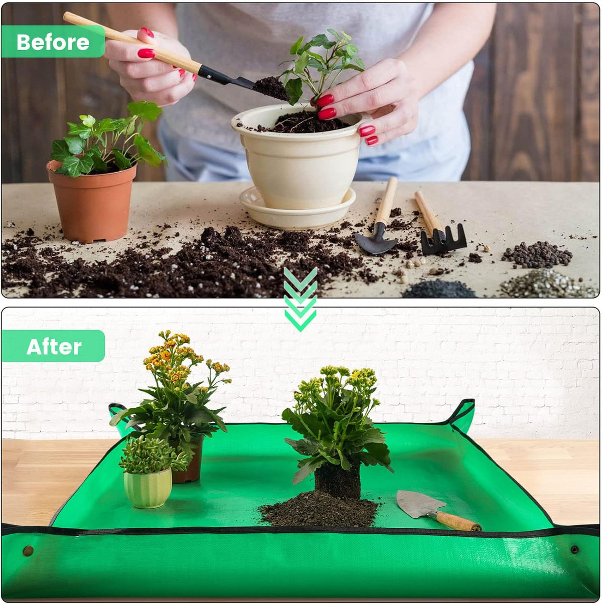 Repotting mat for indoor plant transplanting control mess, 26.8"x26.8" waterproof succulent potting mat square planting tray soil change mat gardening gifts for plant lovers - view 2
