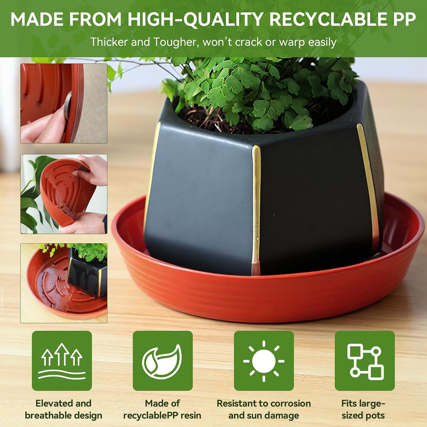 15 Pack Plant Trays for Pots 1.5" Deep Plant Saucers, Heavy Duty 8" 10" 12 inch Plant Tray Bulk Thickened Plant Plates to Catch Water, Durable Plant Saucer Flower Pot Accessories - view 5