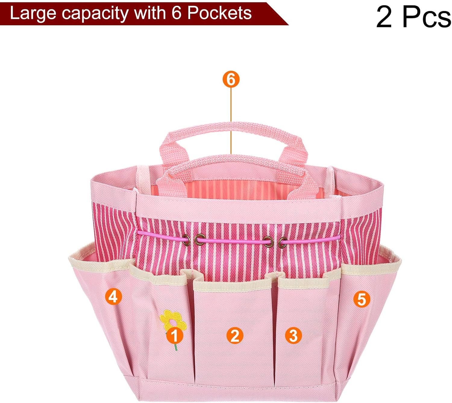 2pcs Garden Tool Bag 13.19"x3.94"x9.45" Large Oxford Tote Pink | Oxford Tote Bag, with Pockets, Gardening Plant Tool Organizer Storage Carrier, Store, for Outdoor Women Men - view 3