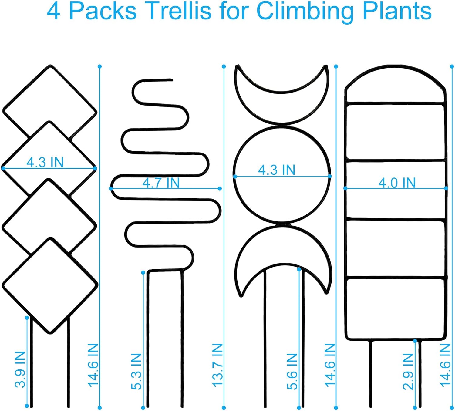 4 Packs Trellis for Climbing Plants Indoor, Small Garden Metal Trellis for Potted Plants Outdoor for Vine Ivy Flower Plant Support, 4 Different Black Iron Patterns - view 2