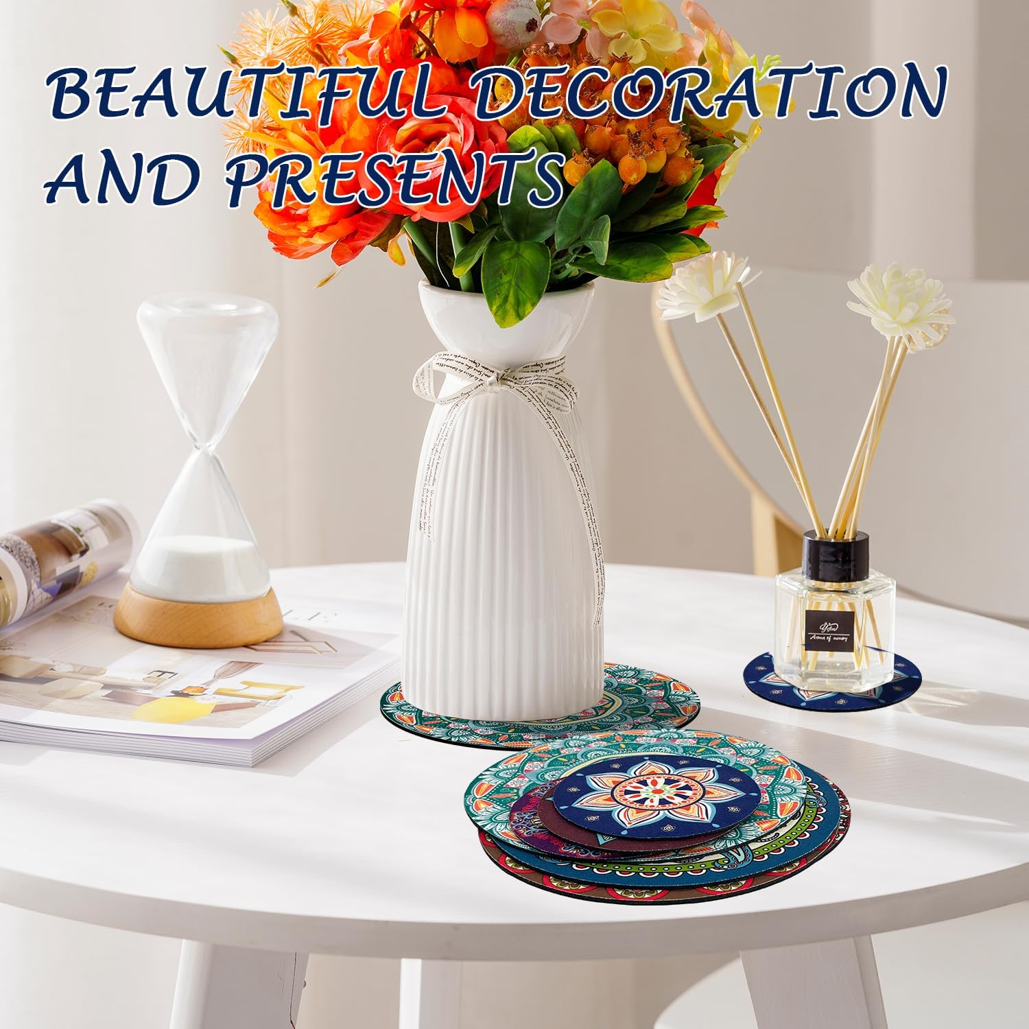 8 Pcs Mandala Plant Coasters 4.72" & 7.87" Rubber Absorbent Non Slip Pot Mats, Round Decorative Pads for Table Desk Floor, Flower Protector for Indoor Outdoor Patio Garden - view 4