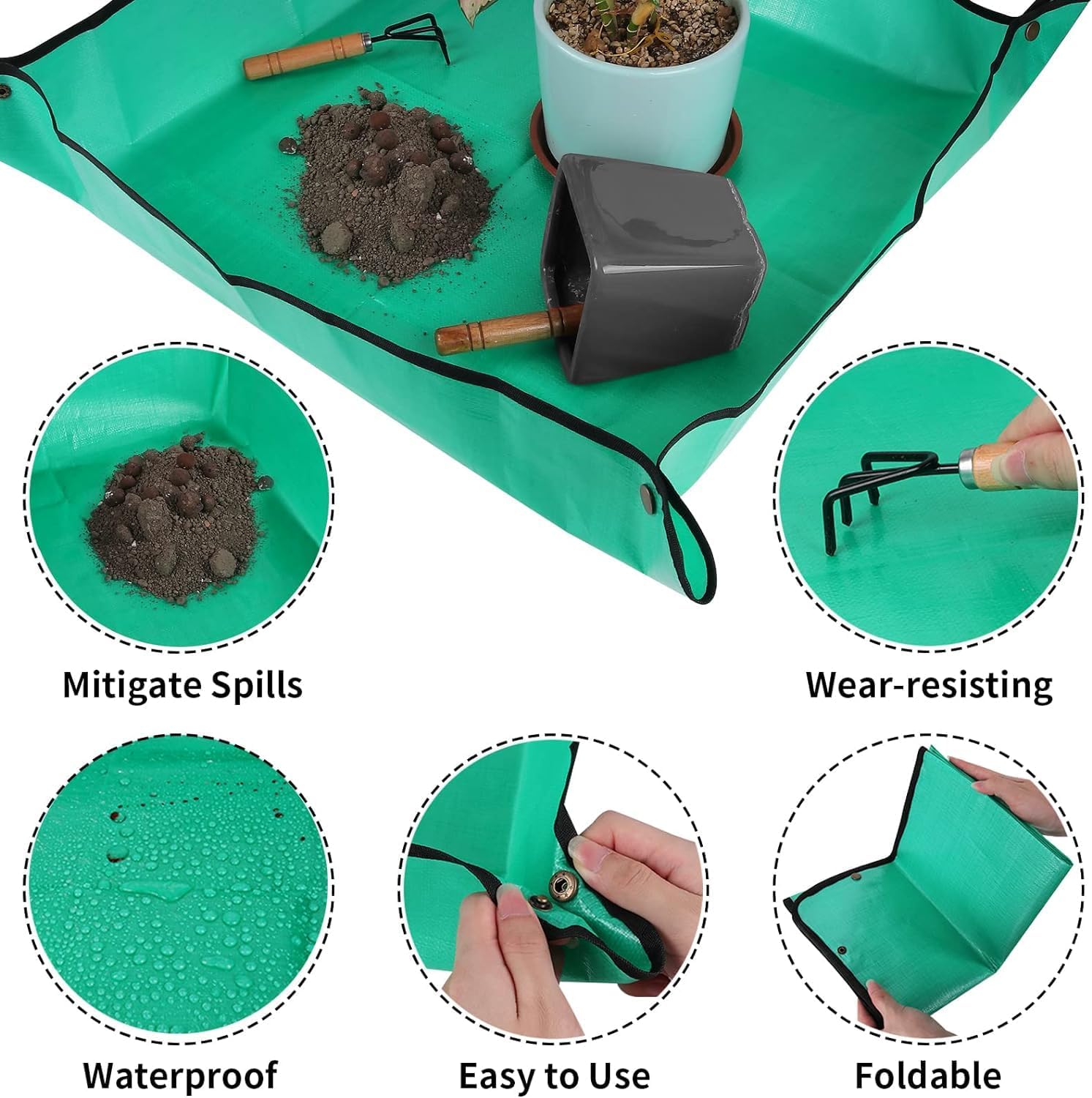 Plant Repotting Mat for Indoor Plants Potting Soil Mix, Waterproof Plant Repotting Tray, Potting Mat Gardening Tray for Indoor Potting Succulents Cactus Orchid Pots, Garden Gift(26.8"x26.8") - view 4