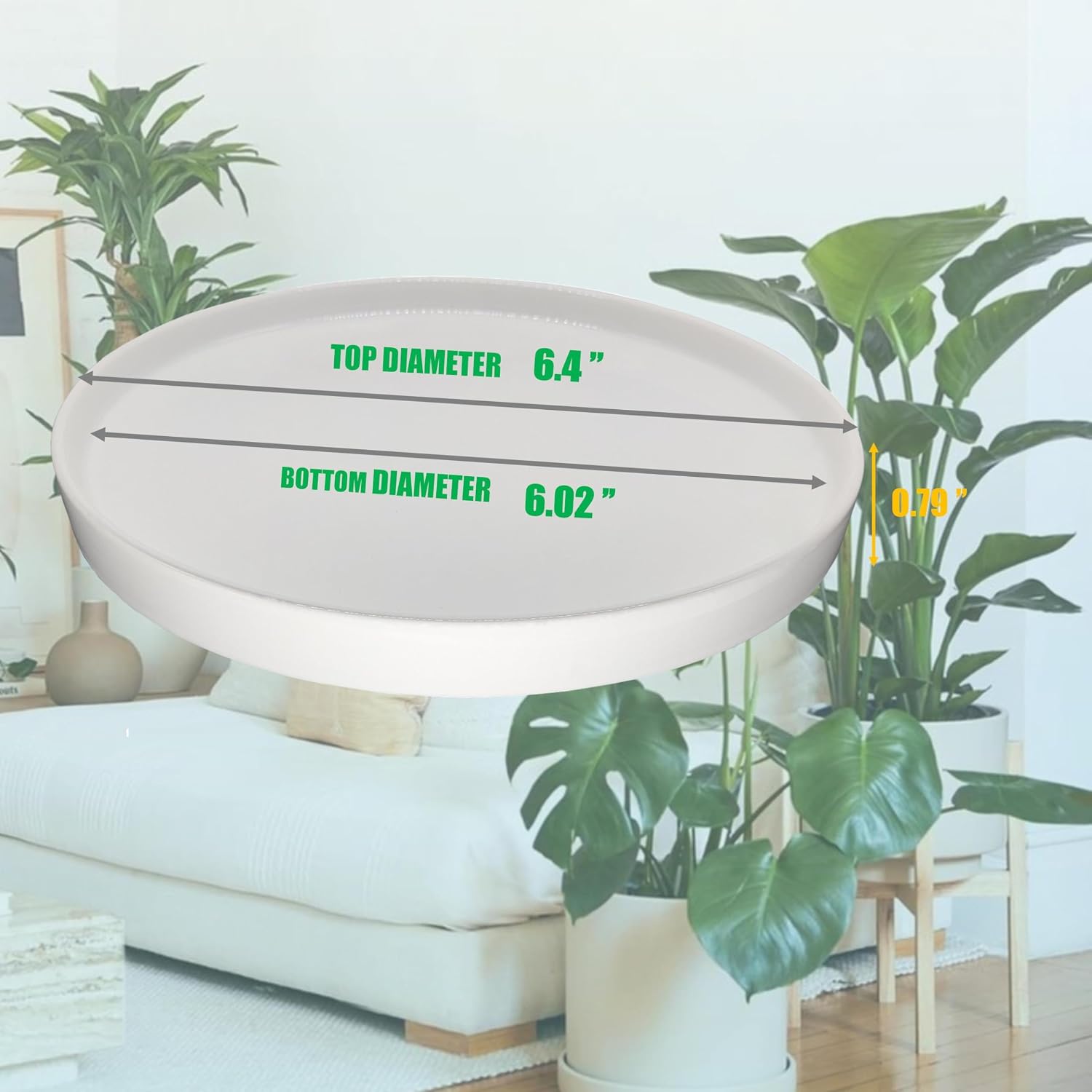 Ceramic Plant Saucer Tray 2 Pcs 6.4 Inch White, 6.4" OD x6.02 ID x0.9 Deep| Fits Flower pots Bottom≤ 6", Heavy Duty Glazed Round Planter Drip with Catch Basin for Indoor Outdoor Plants - view 2
