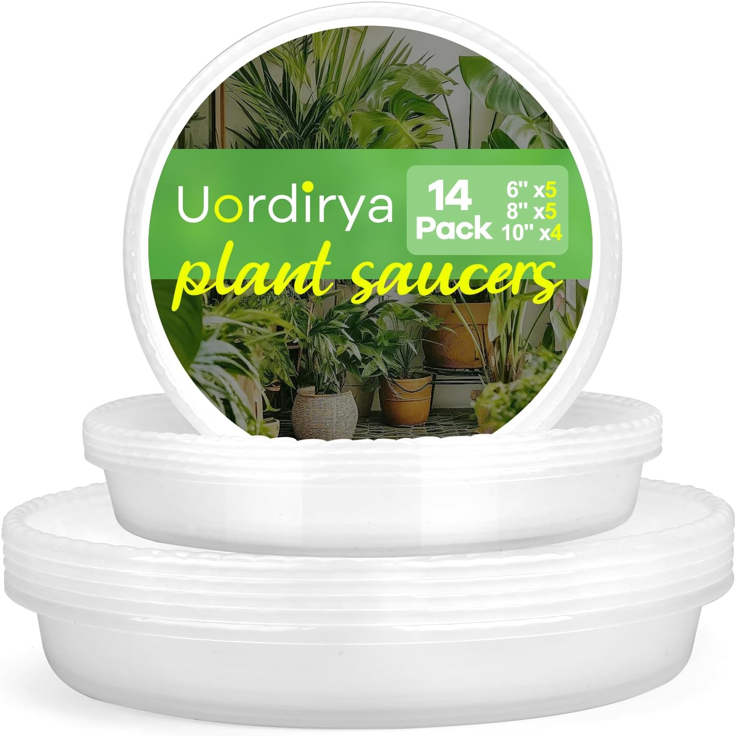 14 Pack Clear Plant Saucers for Indoors(6/8/10 Inch) – Extra Thick & Deep Plastic Plant Trays for Pots, Heavy Duty Indoor Outdoor Drip Trays, Stackable Water Catcher for Houseplants, Garden & Balcony