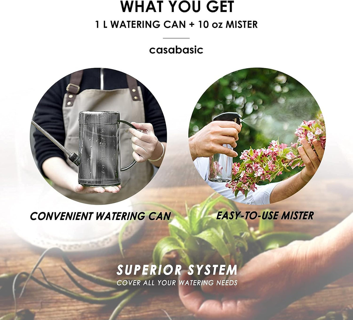 Small watering can, plant water can for indoor plants, plant waterer 1liter | long spout, for gardening, flowers, bonsai, house plants, with plant mister spray bottle - view 6