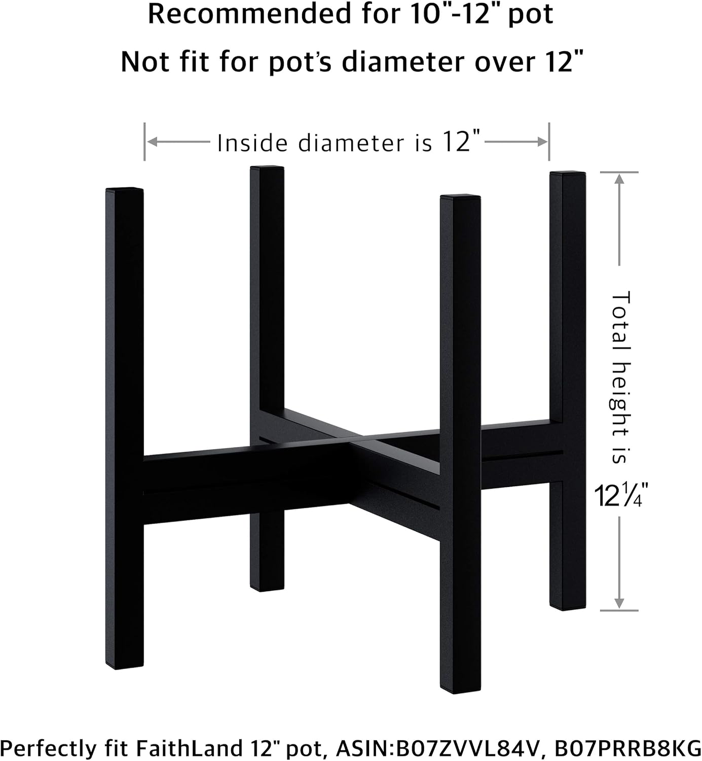 Mid Century Plant Stand Indoor Outdoor (EXCLUDING 12" Plant Pot), Hold Up to 12 Inch Planter, Metal Planter Stand, Potted Plant Holder, Black - Fits Snake Plant - Upgraded Design. - view 2