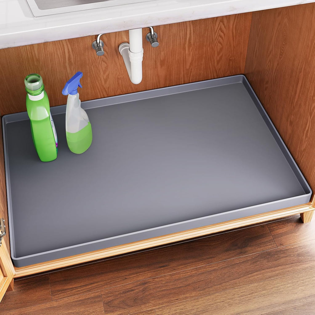 Waterproof Under Sink Mat, 37" x 22", Black | Shelf Liner for Kitchen and Bathroom, Cabinet Protector, Organizers and Storage, Flexible Silicone Drip Tray - view 7